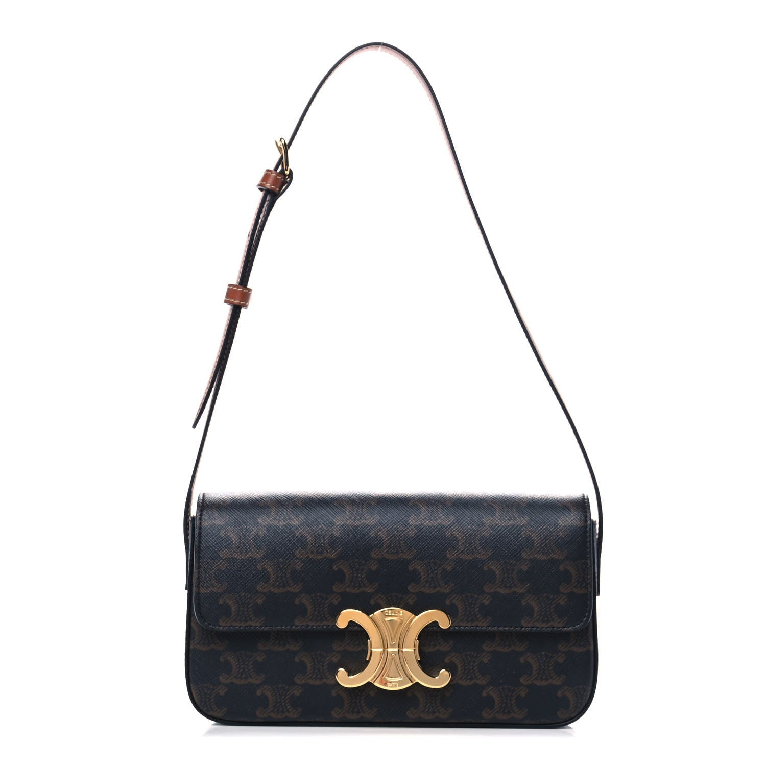 Celine Canvas Calfskin Triomphe Shoulder Bag Tan 1 of 11