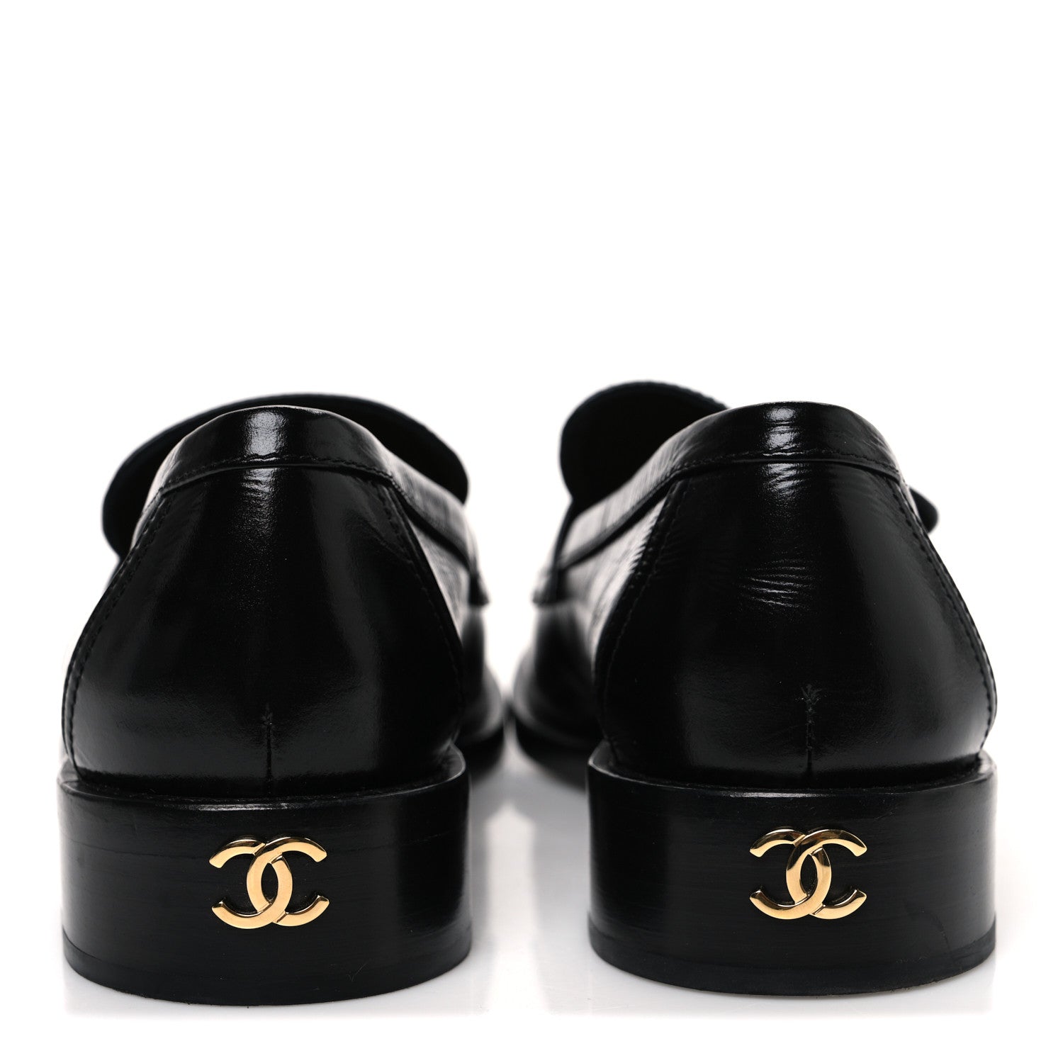 Chanel Shiny Calfskin Logo Loafers 38.5 Black 6 of 10