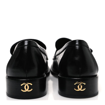Chanel Shiny Calfskin Logo Loafers 38.5 Black 6 of 10