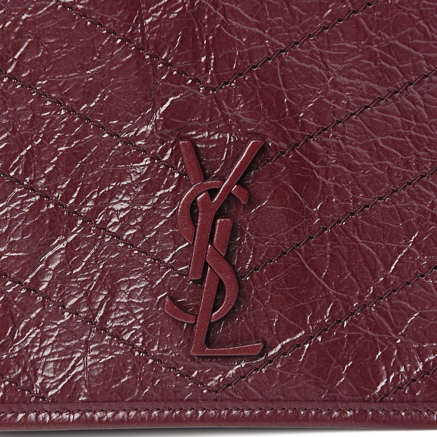 Crinkled Calfskin Matelasse Monogram Niki Chain Wallet Dark Legion Red
