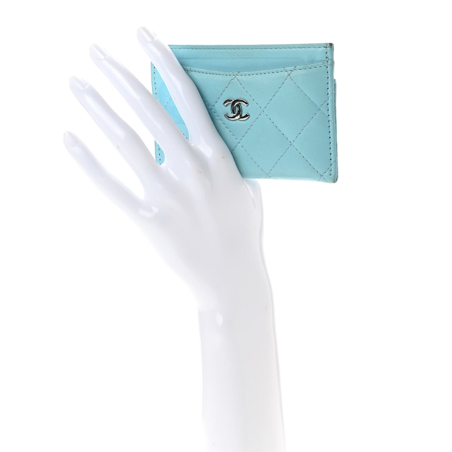 Lambskin Quilted Card Holder Light Blue