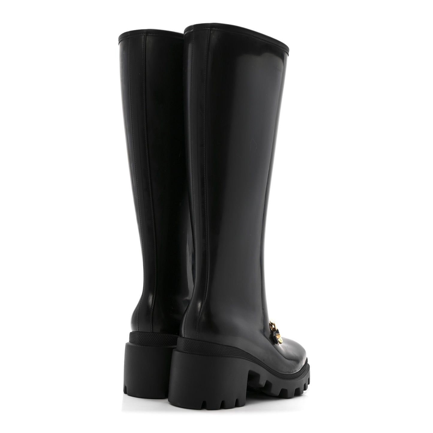 Rubber Horsebit Knee High Boots 38 Black