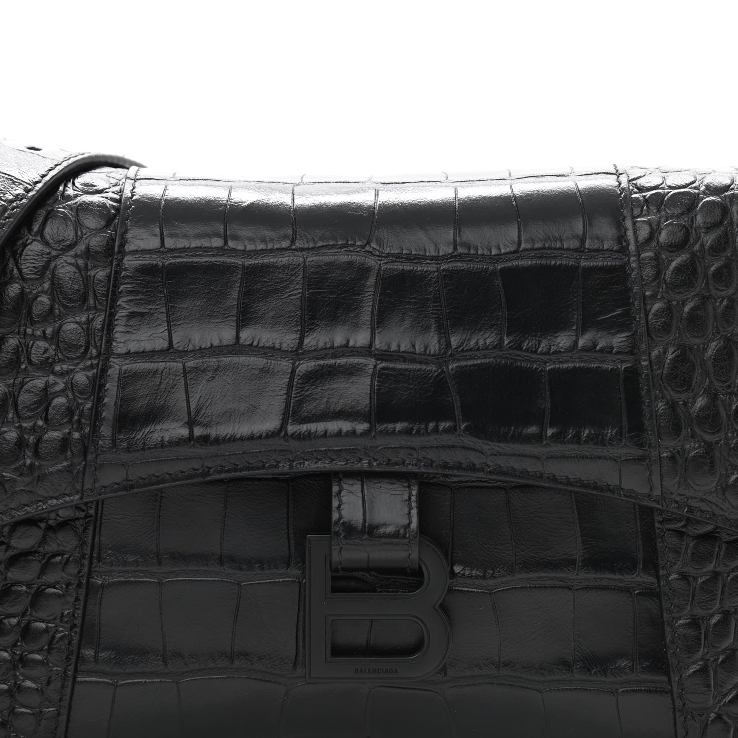 BALENCIAGA ブラック Balenciaga Shiny Super Supple Calfskin Crocodile Embossed