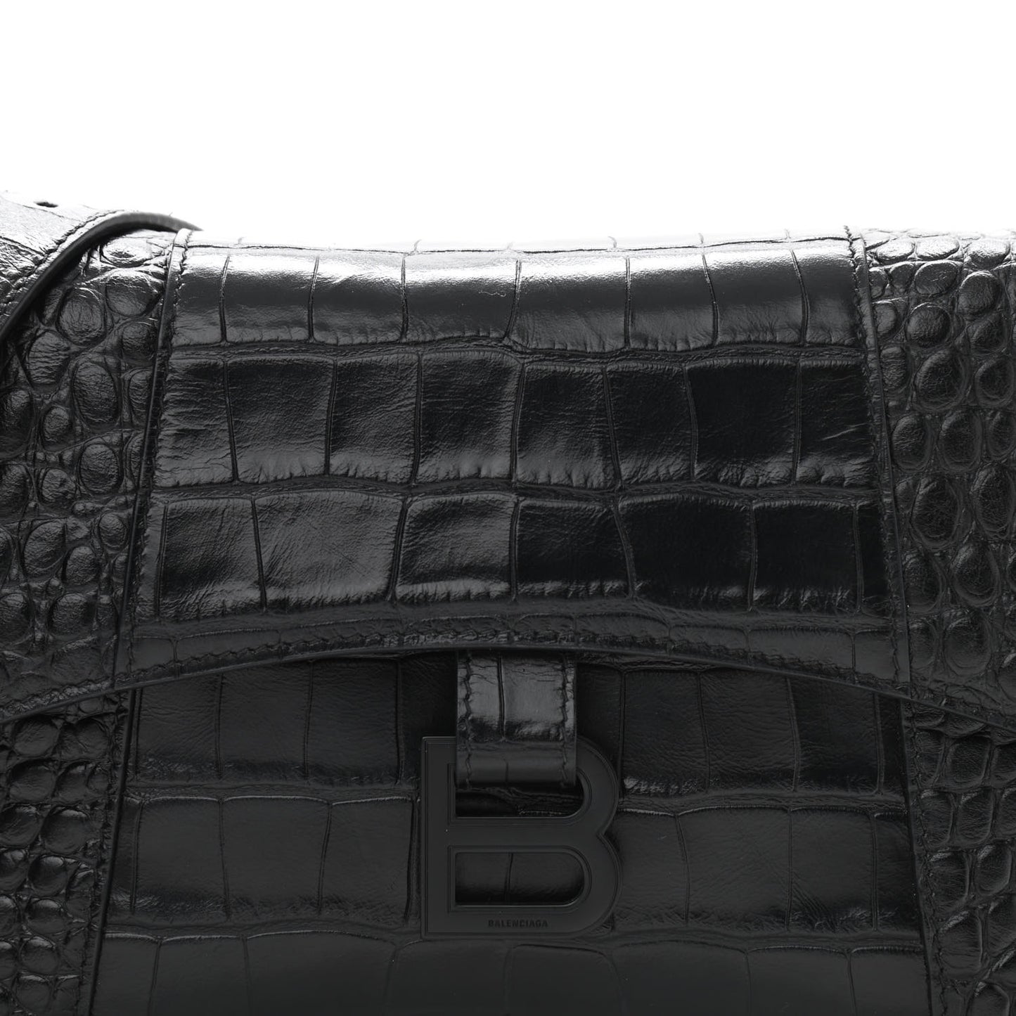 Extra Supple Calfskin Crocodile Embossed Monochrome XS Downtown Shoulder Bag Black
