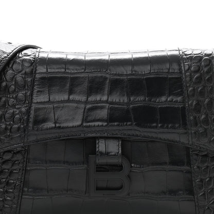 Balenciaga Extra Supple Calfskin Crocodile Embossed Monochrome XS Downtown Shoulder Bag Black 9 of 11