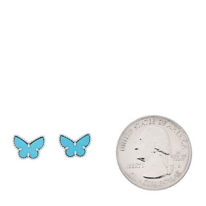 Van Cleef & Arpels 18K White Gold Turquoise Sweet Alhambra Butterfly Earrings 2 of 6