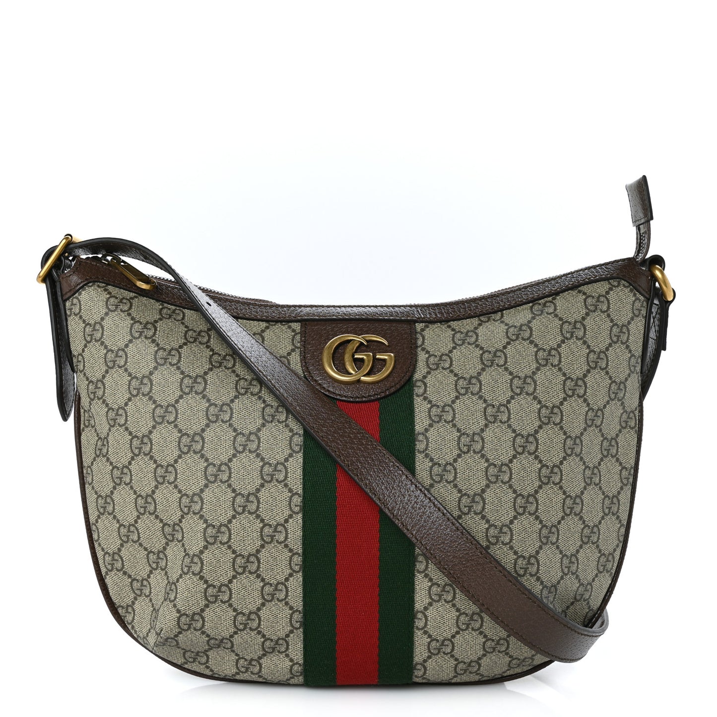 GG Supreme Monogram Web Small Ophidia Half Moon Hobo Brown