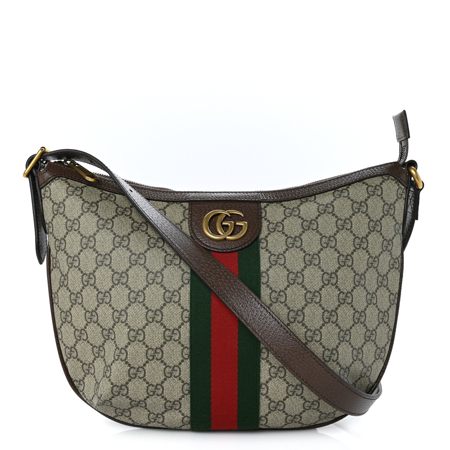Gucci GG Supreme Monogram Web Small Ophidia Half Moon Hobo Brown 1 of 8