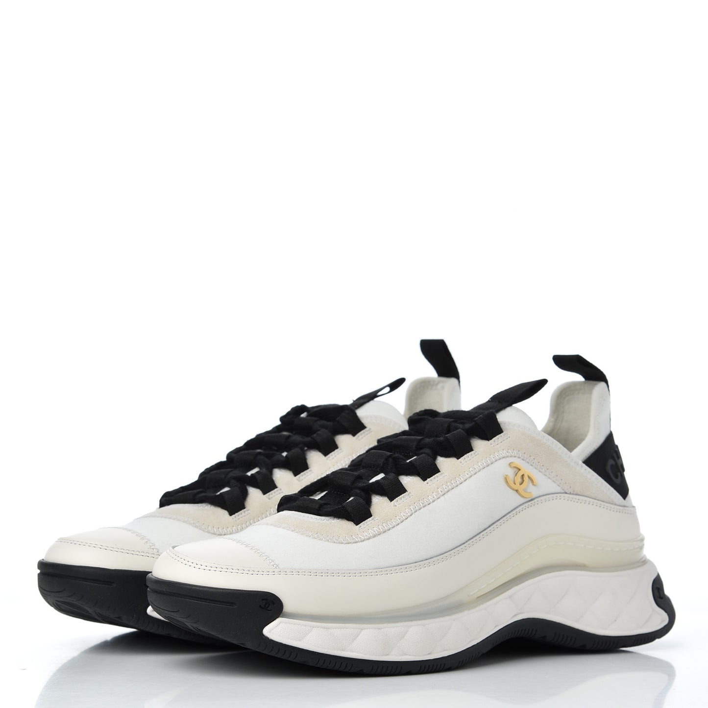Velvet Calfskin Mixed Fibers CC Sneakers 39 Ivory Black