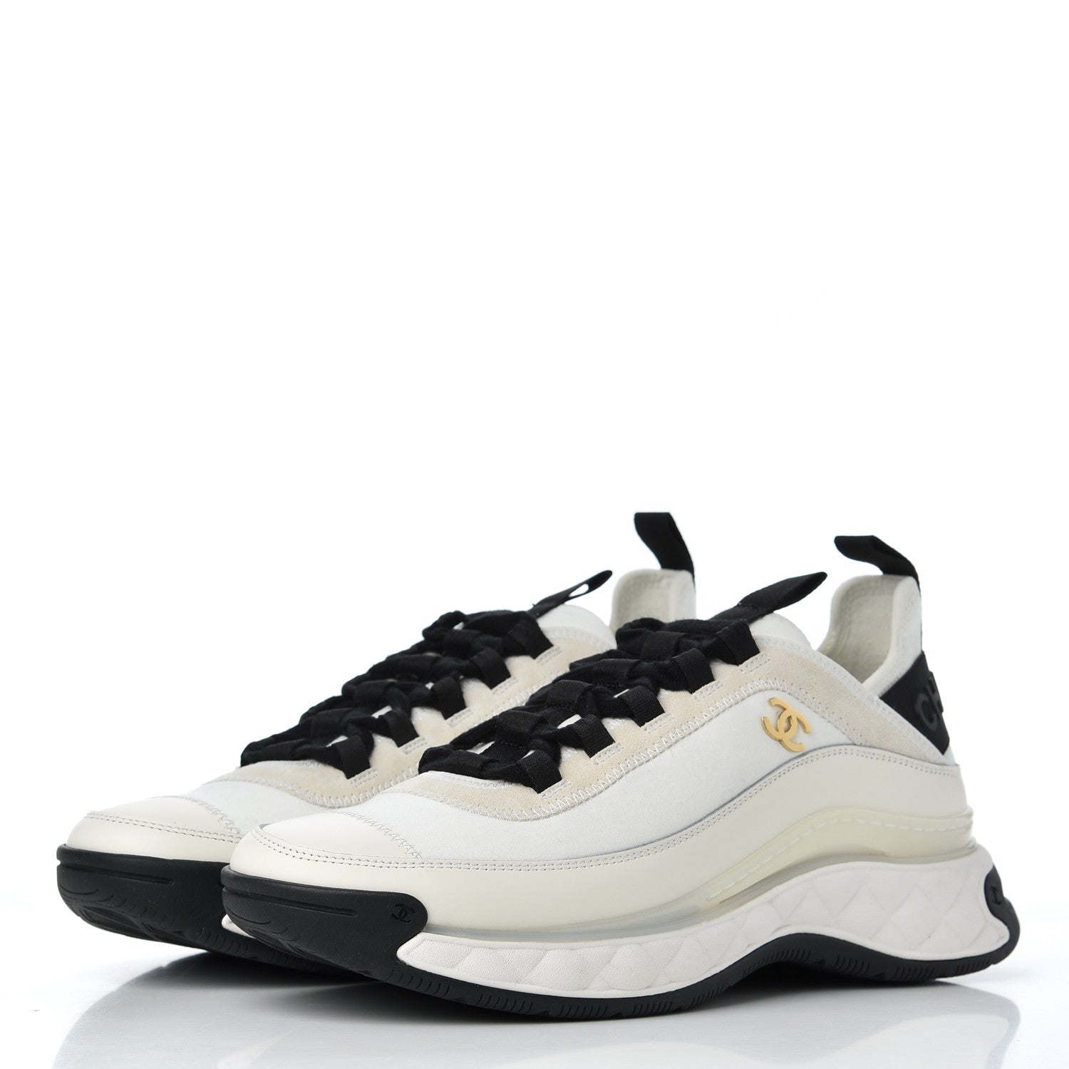 Chanel Velvet Calfskin Mixed Fibers CC Sneakers 39 Ivory Black 3 of 9