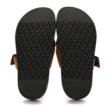 Hermes Suede Goatskin Womens Chypre Sandals 39 Brun Fume Black 5 of 11