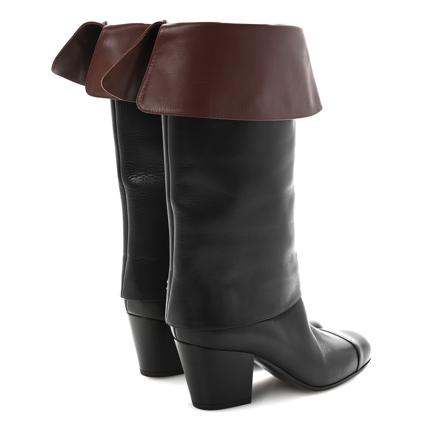 Chanel Calfskin CC Fold Over Boots 38 Black Brown 1838244
