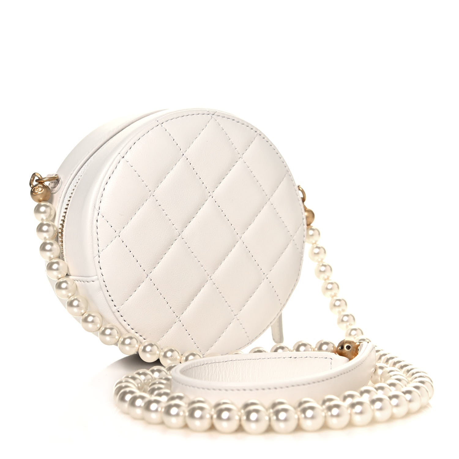 Chanel Calfskin Quilted About Pearls Round Clutch With Chain White 3 of 12
