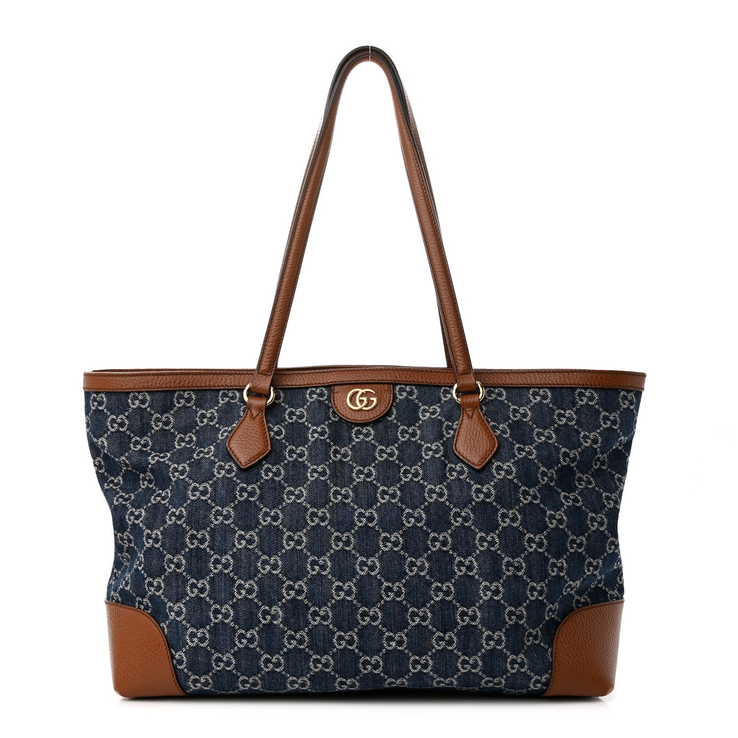 Gucci New Denim GG Monogram Medium Ophidia Shopping Tote Blue Tea Cuir 1 of 10
