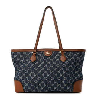 Gucci New Denim GG Monogram Medium Ophidia Shopping Tote Blue Tea Cuir 1 of 10