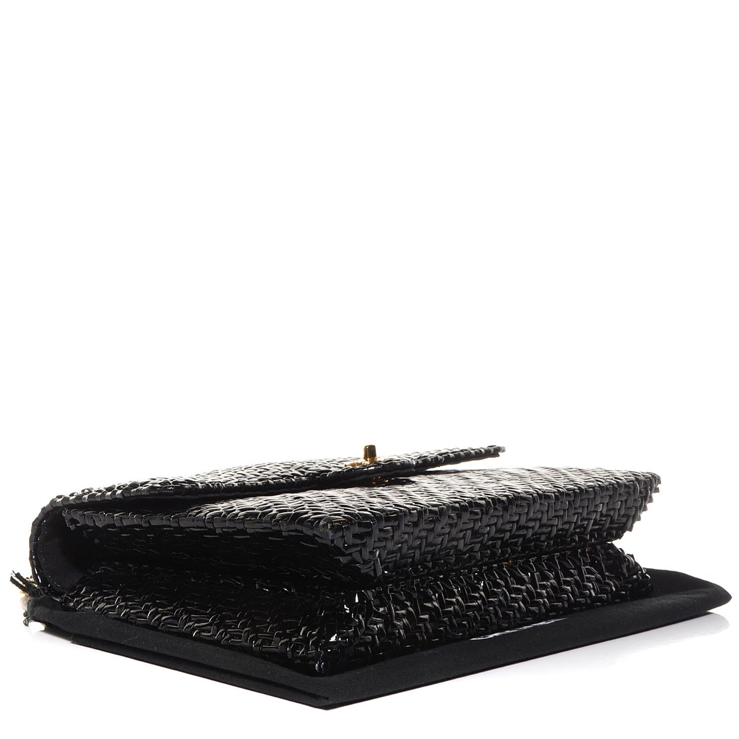 Lacquered Woven Straw Jumbo Single Flap Black