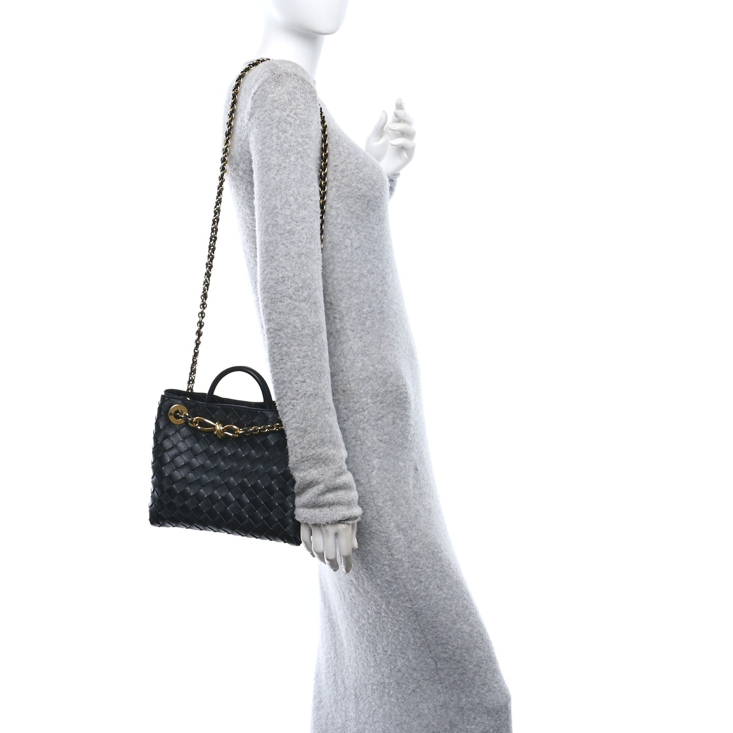 Nappa Intrecciato Small Andiamo With Chain Shoulder Bag Black