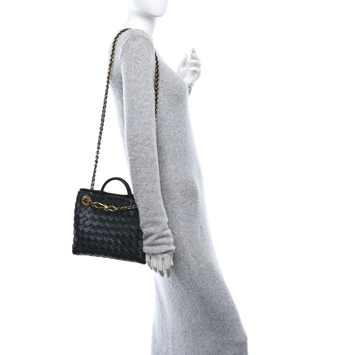 Bottega Veneta Nappa Intrecciato Small Andiamo With Chain Shoulder Bag Black 2 of 10