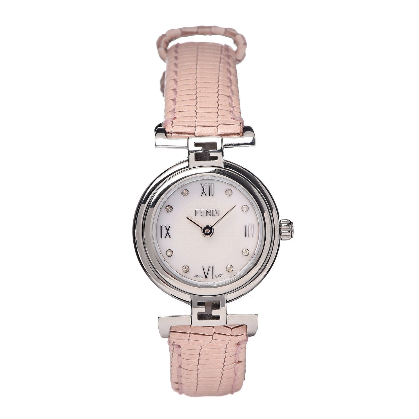 Stainless Steel Calfskin Diamond Pink Mother of Pearl 23mm Moda Quartz Watch