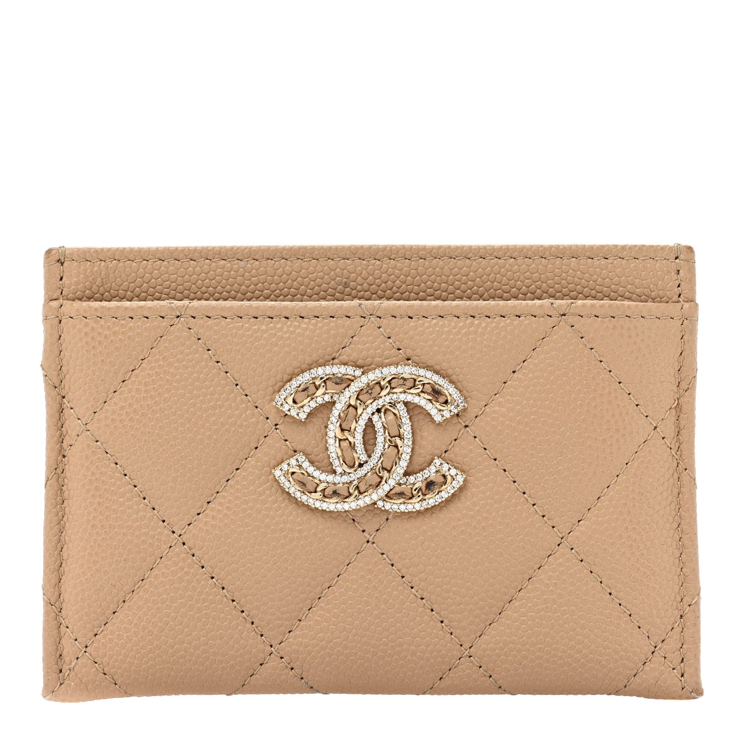 Chanel Caviar Quilted Crystal Card Holder Beige 1 of 13