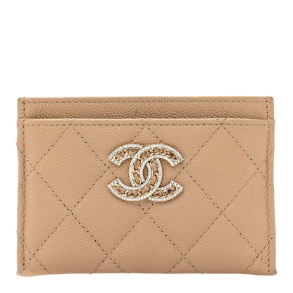 Chanel Caviar Quilted Crystal Card Holder Beige 1 of 13