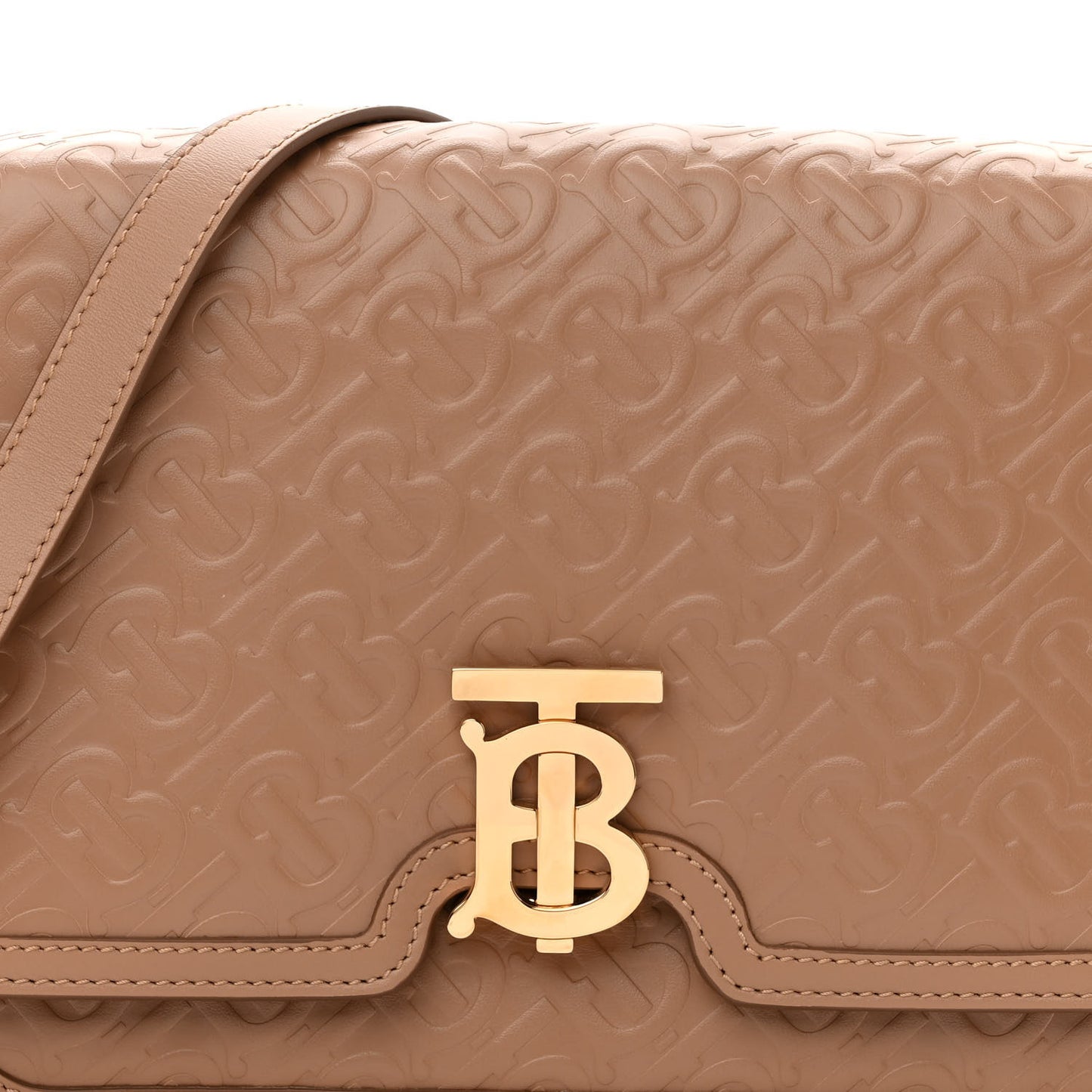 Calfskin Monogram Embossed Medium TB Bag Light Camel