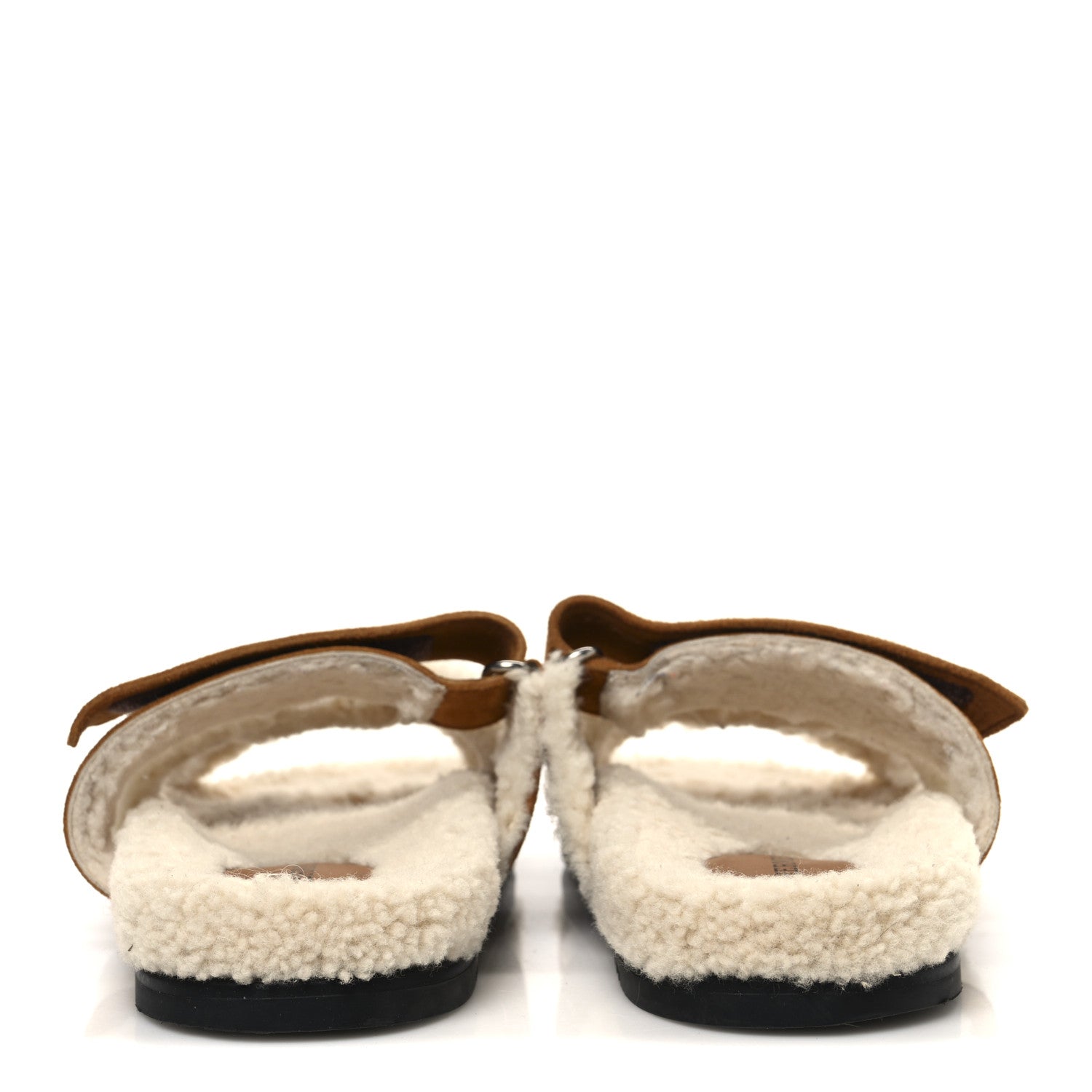 Hermes Suede Goatskin Woolskin Womens Chypre Sandals 37 Brun Fume Ecru 6 of 10