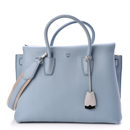 MCM Grained Calfskin Large Milla Tote Sky Blue 1 of 11