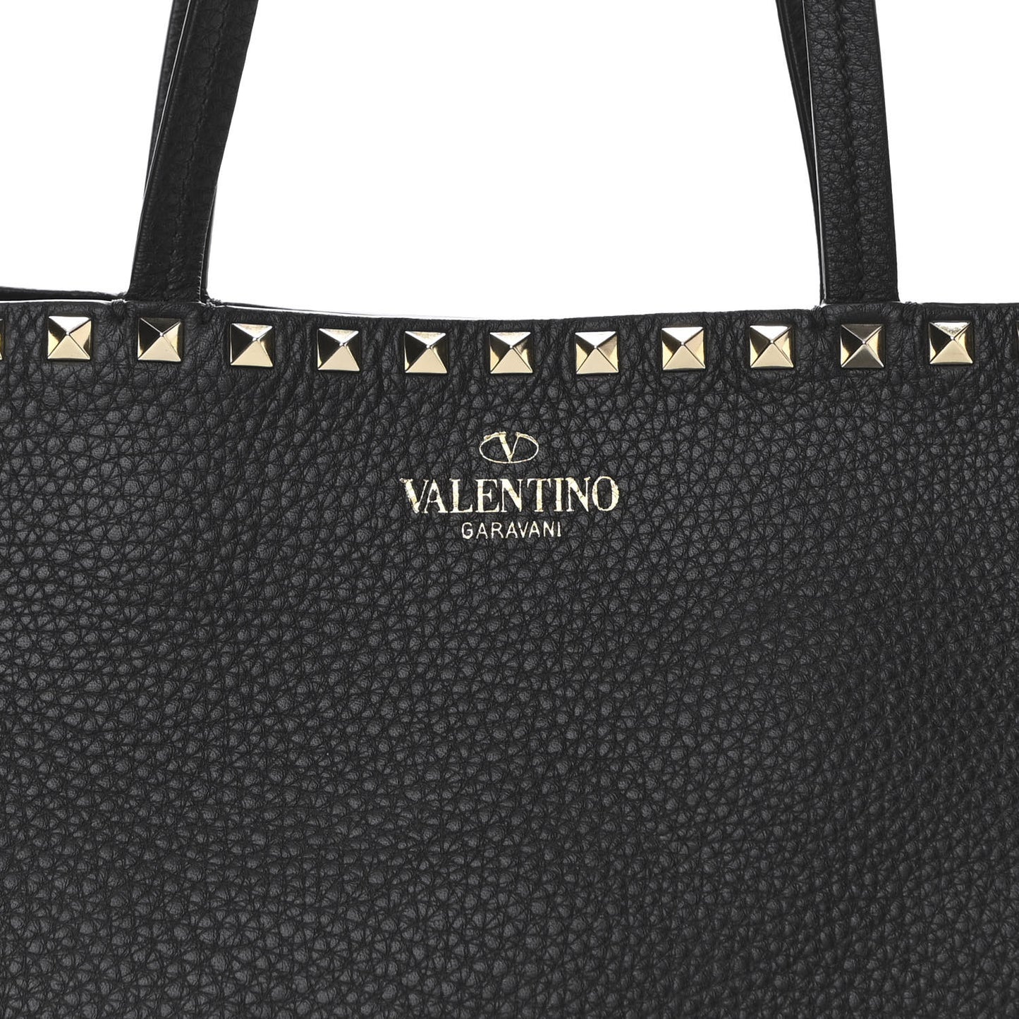 Grained Calfskin Rockstud Shoulder Tote Black