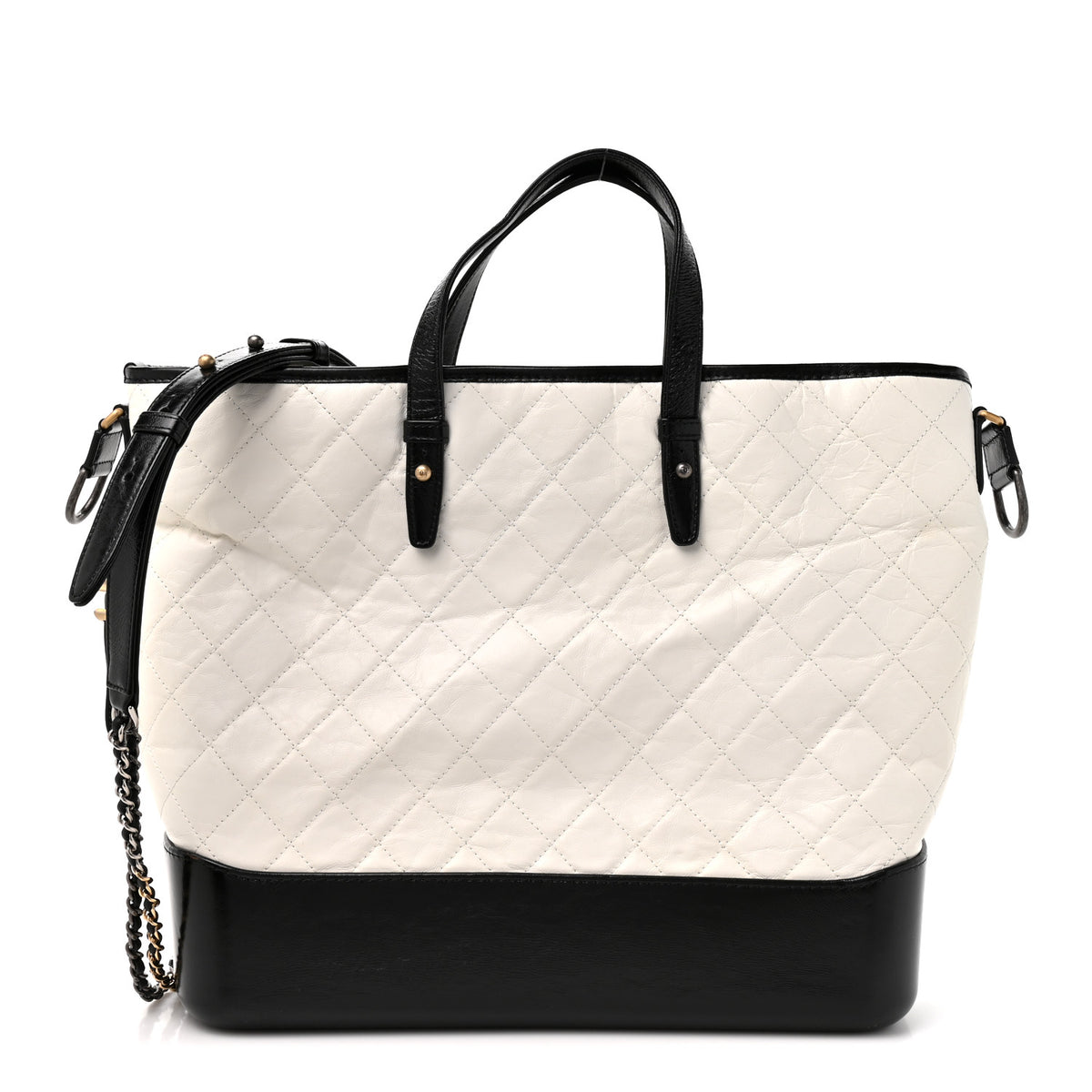 Chanel Aged Calfskin Quilted Large Gabrielle Shopping Tote White Black 1 of 11