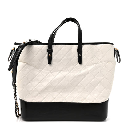 Chanel Aged Calfskin Quilted Large Gabrielle Shopping Tote White Black 1 of 11