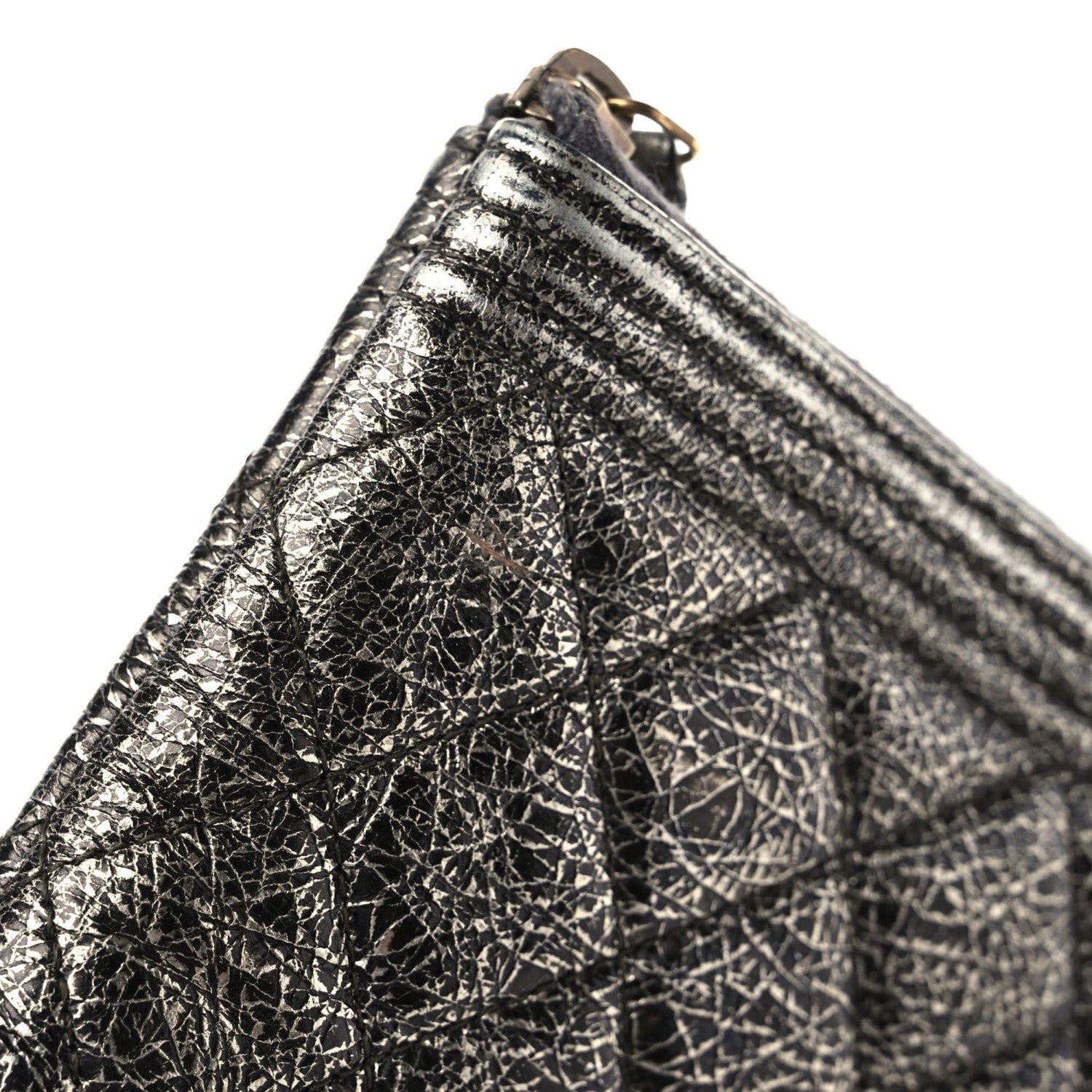 Chanel Cracked Metallic Calfskin Quilted Large Boy Cosmetic Case Silver 9 of 17