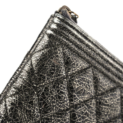 Chanel Cracked Metallic Calfskin Quilted Large Boy Cosmetic Case Silver 9 of 17