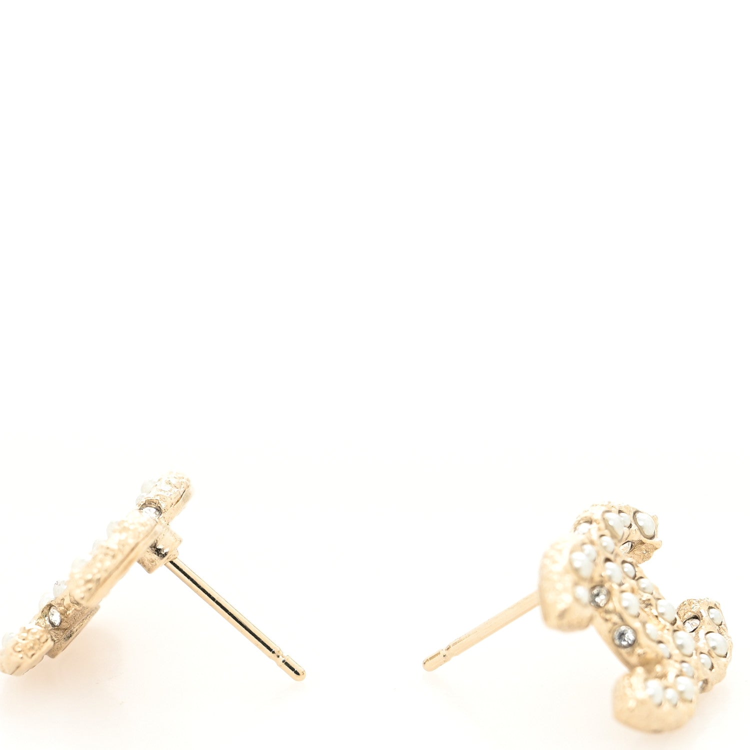 Chanel Pearl Crystal CC Earrings Light Gold 3 of 4