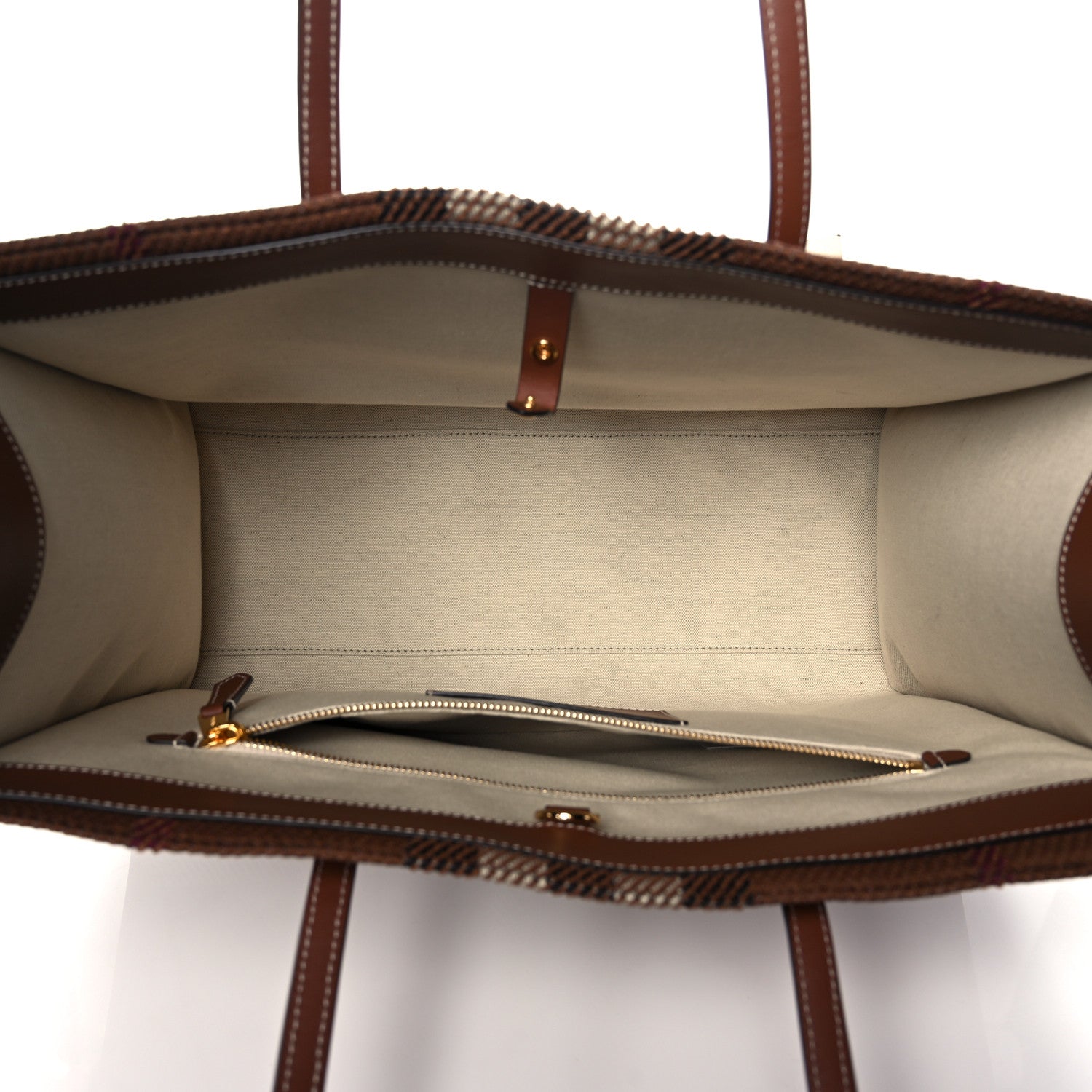 Burberry Medium Check Jacquard Pocket Tote Dark Birch Brown 4 of 9