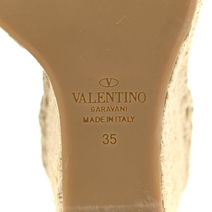 Valentino Garavani Grained Calfskin Rockstud Ankle Strap Espadrille 15/105mm Wedge Sandals 35 Poudre Natural 10 of 17