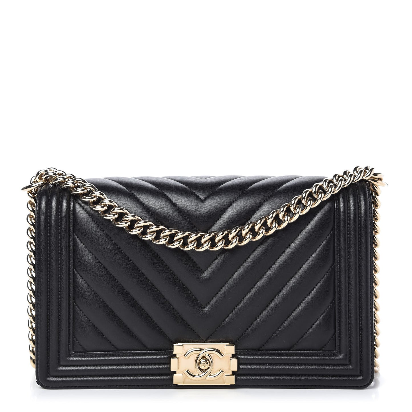 Lambskin Chevron Medium Boy Flap Black