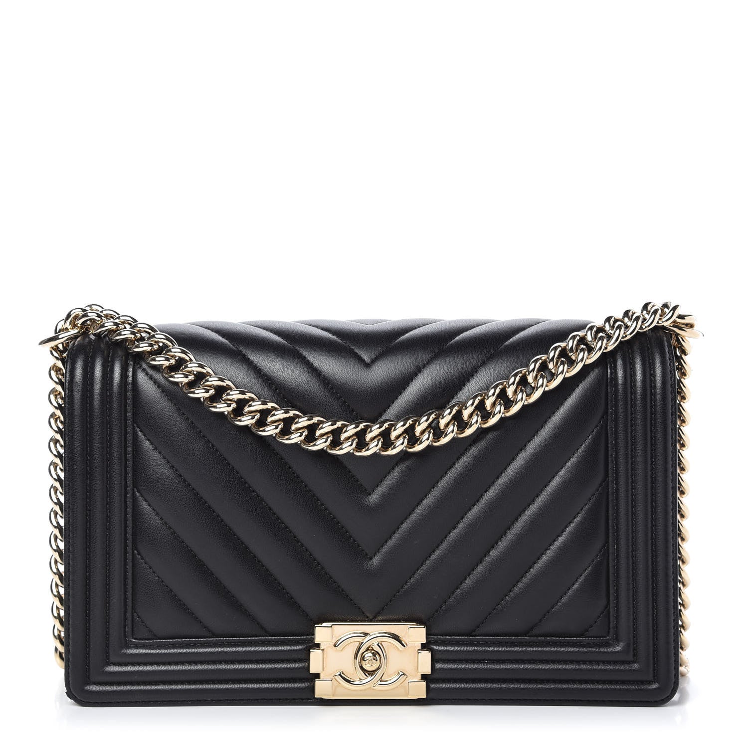 Chanel Lambskin Chevron Medium Boy Flap Black 1 of 10