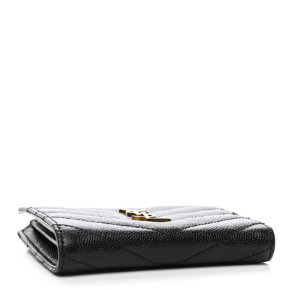 Saint Laurent Grain De Poudre Matelasse Chevron Monogram Zipped Card Case Black 4 of 9