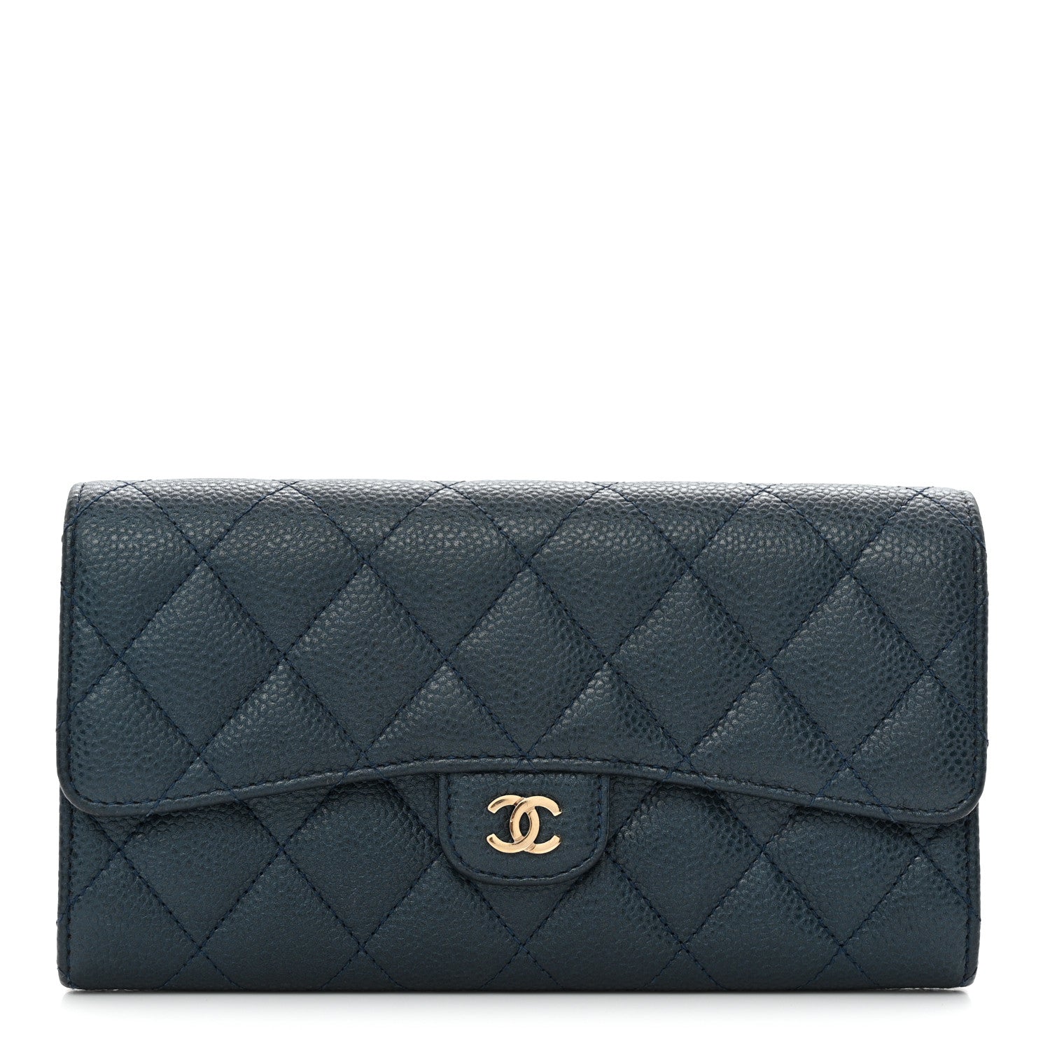Chanel Iridescent Caviar Quilted Large Gusset Flap Wallet Dark Blue 1 of 8