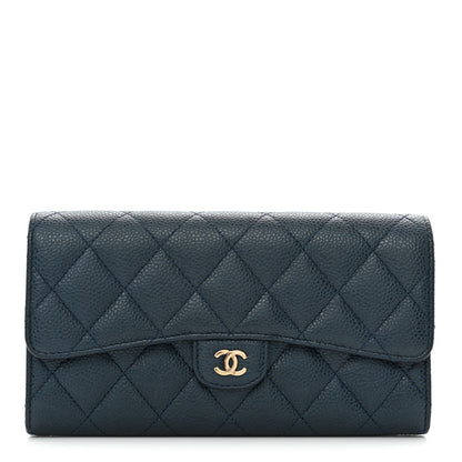 Chanel Iridescent Caviar Quilted Large Gusset Flap Wallet Dark Blue 1 of 8