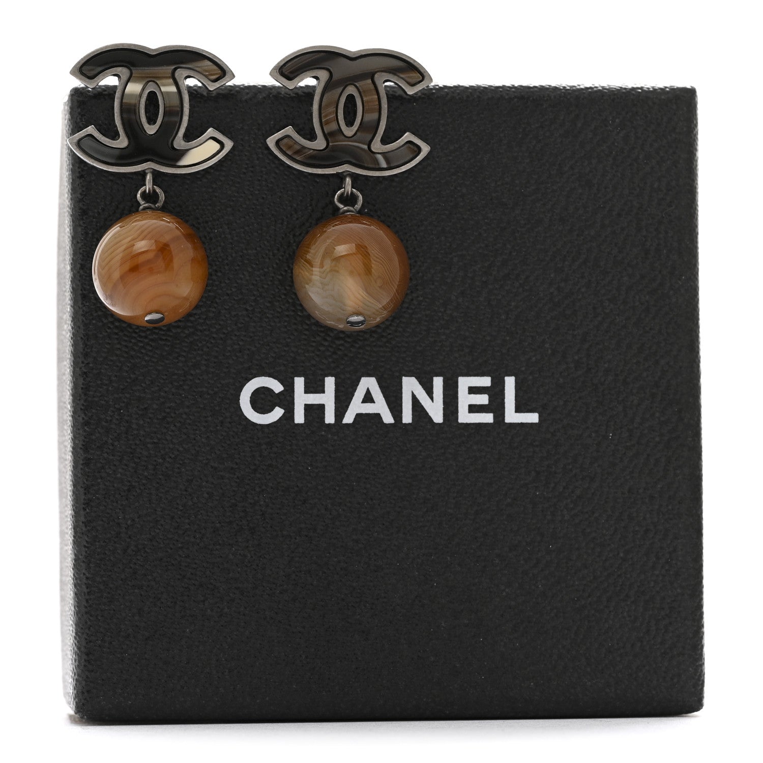 Chanel Agate Bead CC Drop Earrings Brown Orange 5 of 5