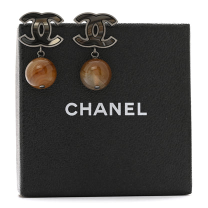 Chanel Agate Bead CC Drop Earrings Brown Orange 5 of 5