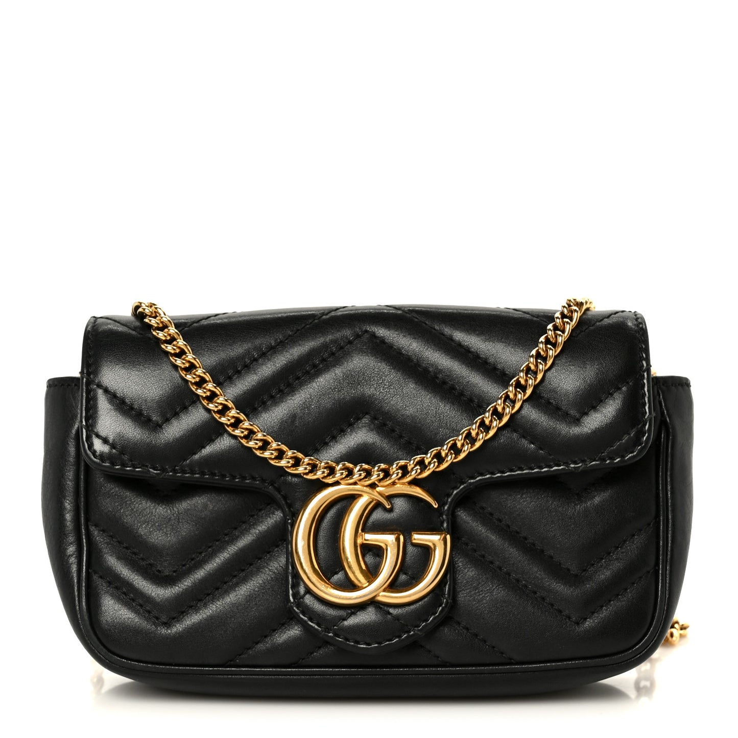 Calfskin Matelasse Super Mini GG Marmont Shoulder Bag Black