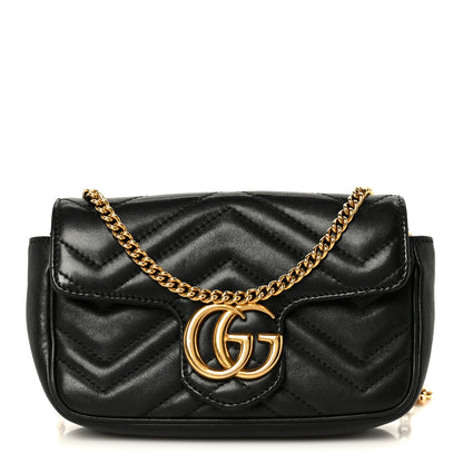 Gucci Calfskin Matelasse Super Mini GG Marmont Shoulder Bag Black 1 of 10
