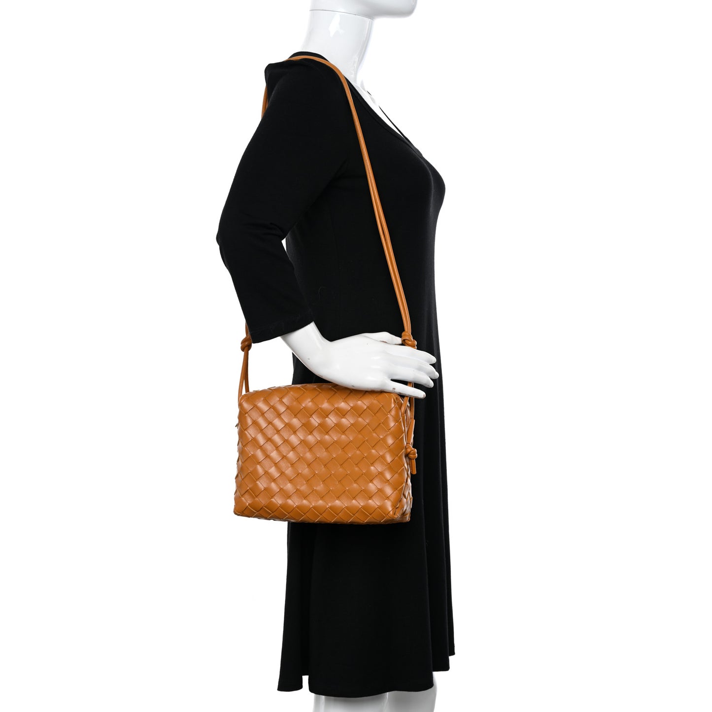 Nappa Intrecciato Small Loop Camera Bag Camel