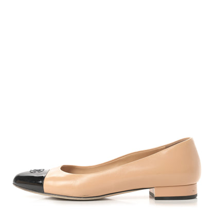 Chanel Lambskin Patent Cap Toe CC Ballerina Flats 40 Beige Black 1 of 15