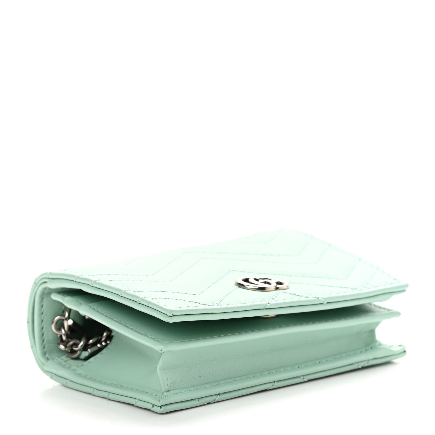 Gucci Calfskin Matelasse GG Marmont Mini Wallet On Chain Water Green 4 of 9