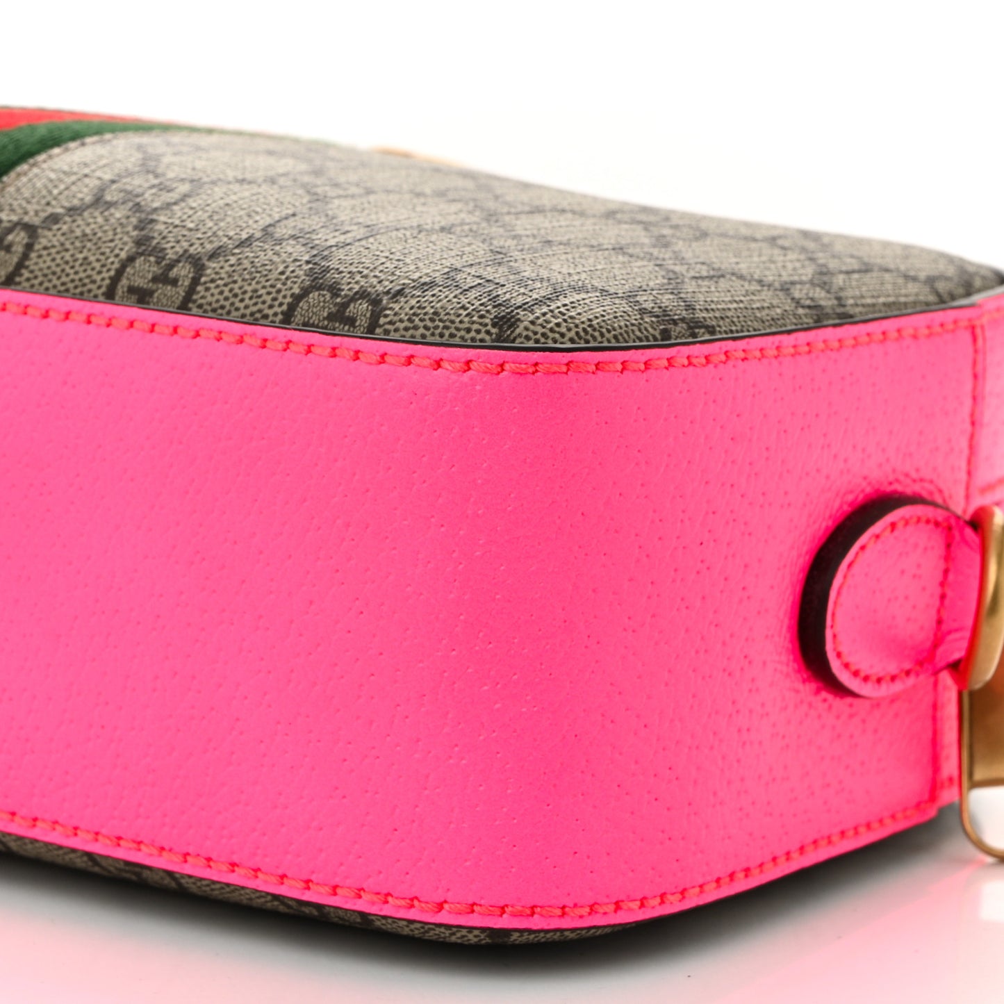GG Supreme Monogram Textured Dollar Calfskin Web Ophidia Small Crossbody Bag Beige Ebony Fuchsia