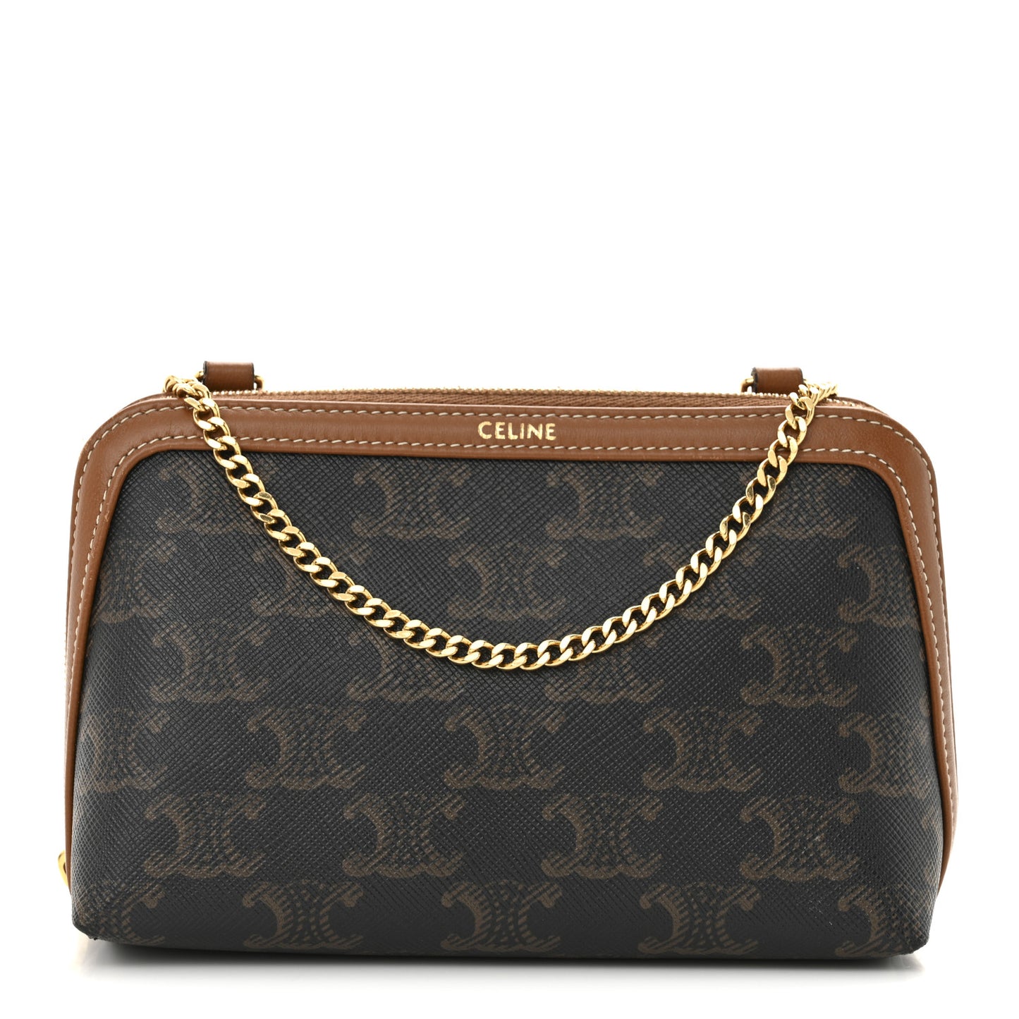 Triomphe Canvas Lambskin Clutch On Chain Tan